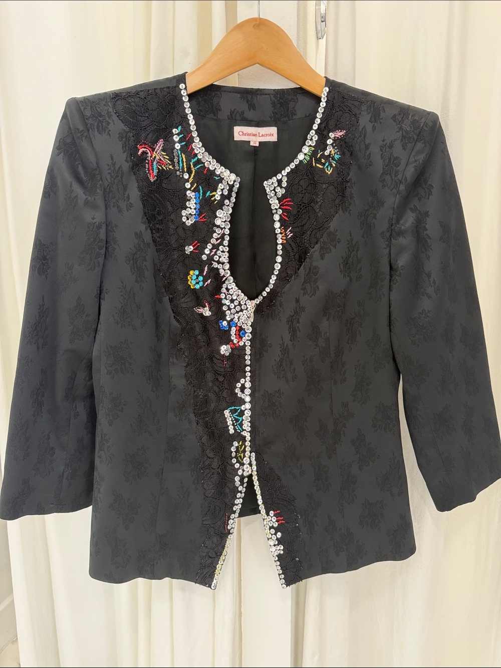 Christian Lacroix Black Embellished Brocade Blazer with Multicolor Accents